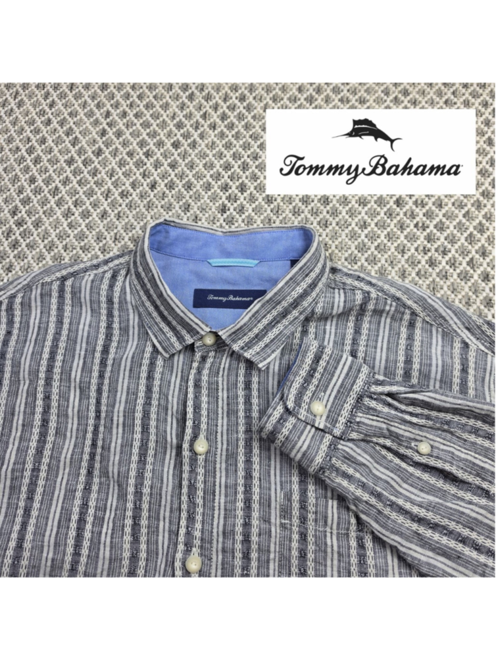 Tommy Bahama Linen Cotton Shirt Men’s XL Gray Striped Long Sleeve Button Up